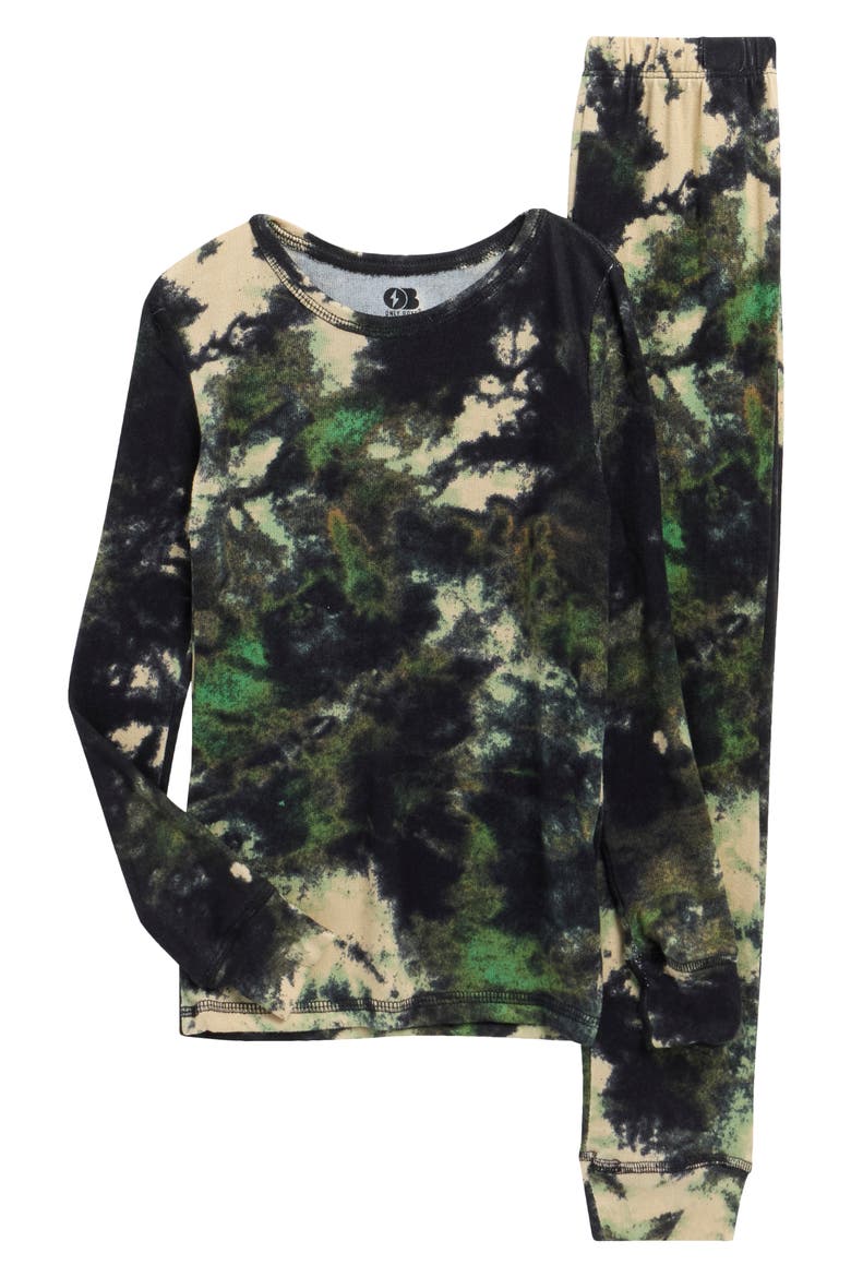 Kids' Camo Fitted Pajamas, Main, color, BLACK/ GREEN TIE DYE