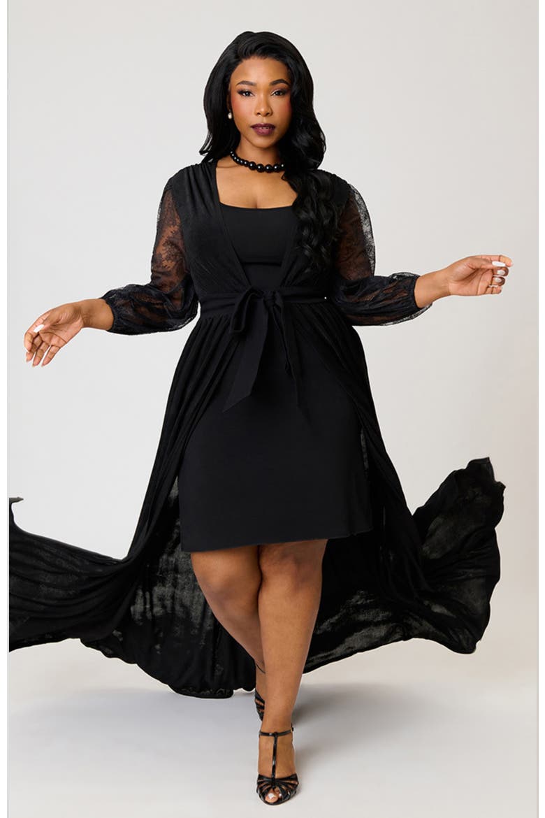 Plus Size Billow Long Sleeved Hollywood Duster, Alternate, color, Black Solid