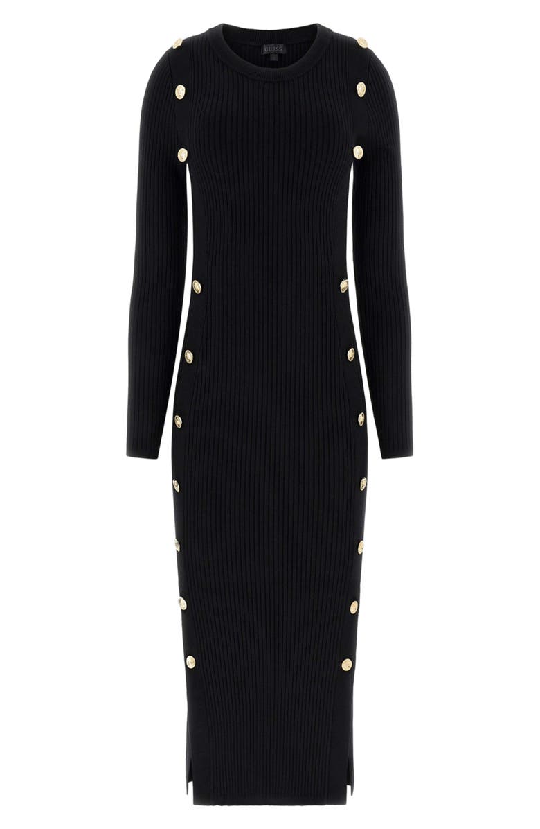 GUESS Ribbed Long Sleeve Sweater Dress, Main, color, Jblack-Black