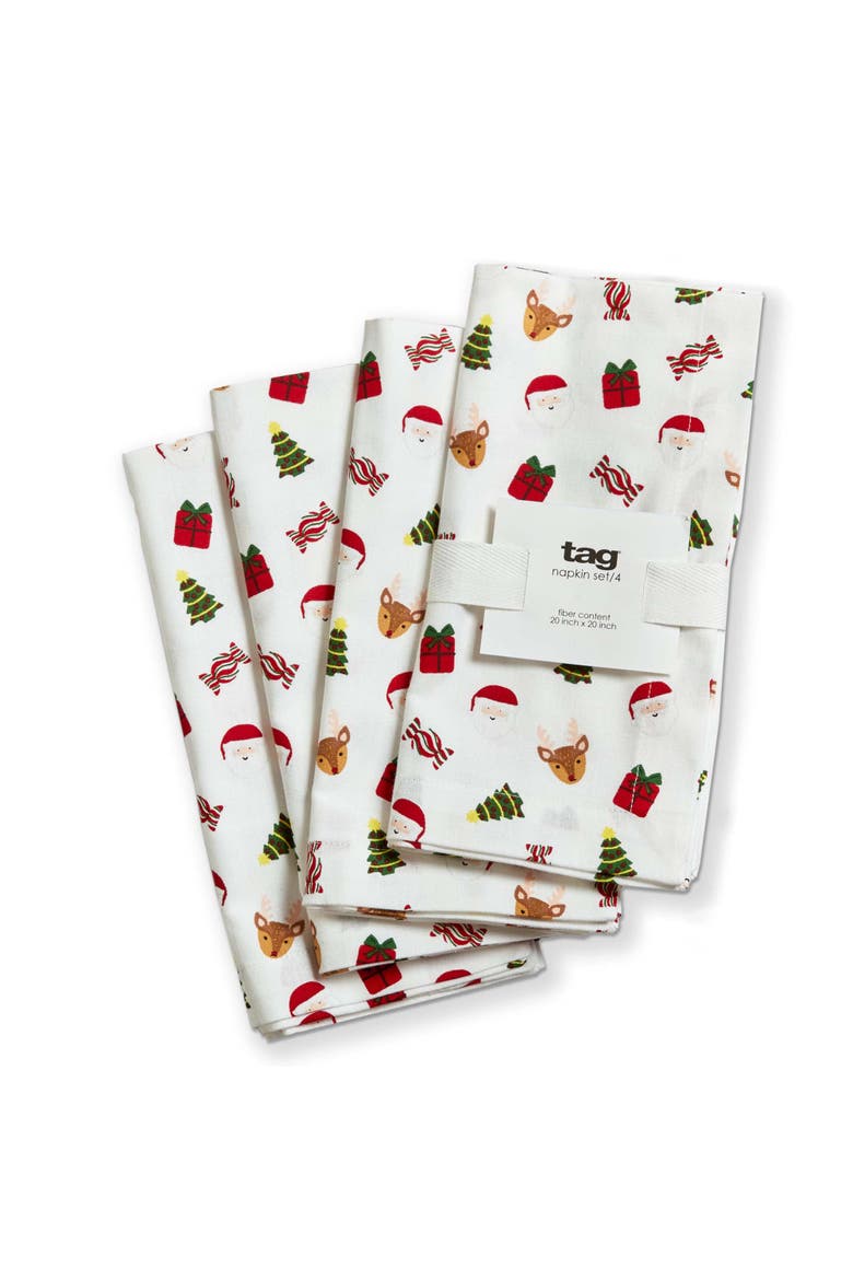 Holiday Cheer Multicolor Cotton Napkins for Christmas Celebrations, Main, color, White