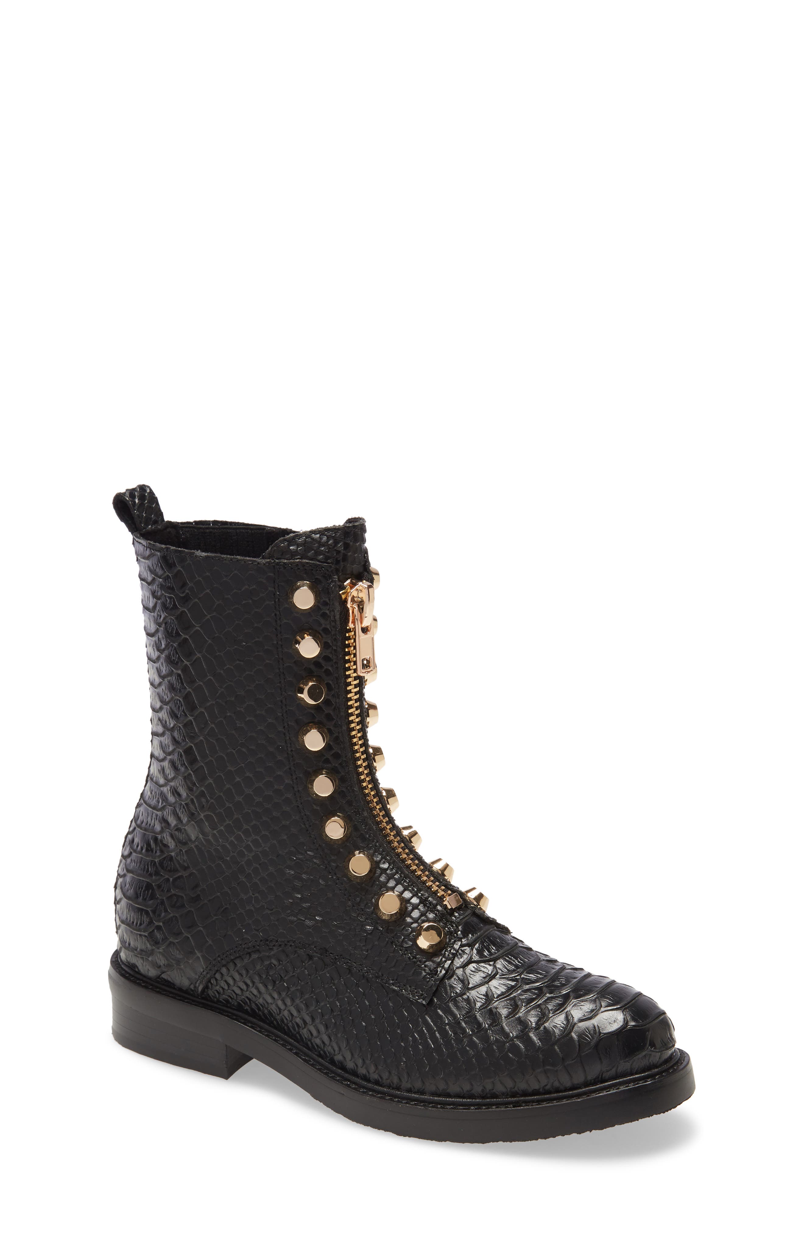 Tonette Studded Zip Boot, Main, color, BLACK SNAKE