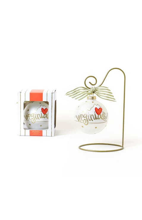 Virginia Motif Glass Ornament & Gold Swirl Stand