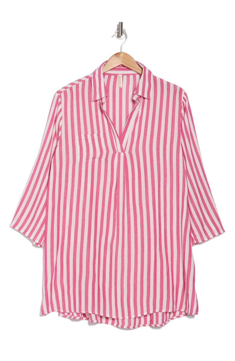 BOHO ME Yarn Dye Stripe Cover-Up Tunic, Alternate, color, Pink Stripe