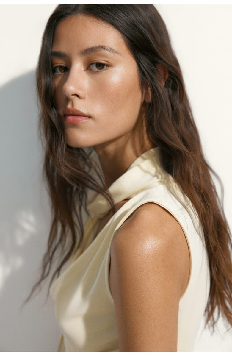 H&M Draped Scarf-detail Top, Alternate, color, Light Yellow