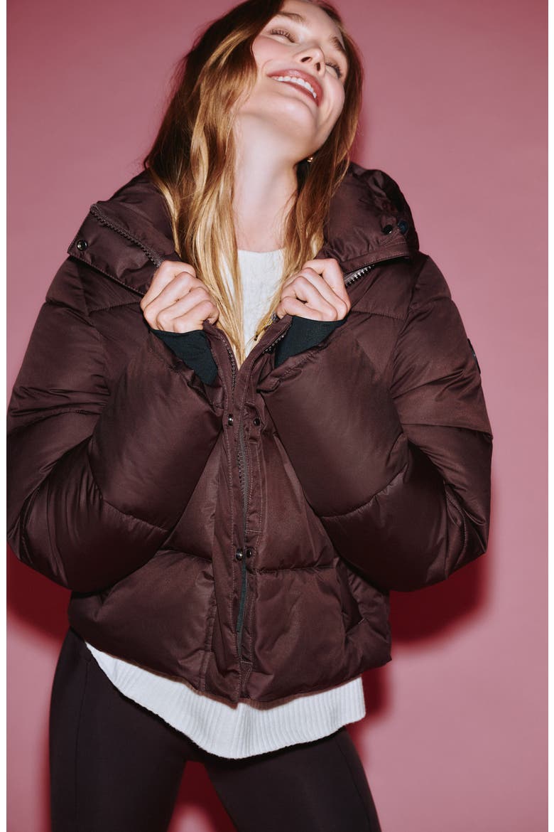 London Waterproof 700 Fill Power Hooded Down Crop Puffer Jacket, Alternate, color, JAVA