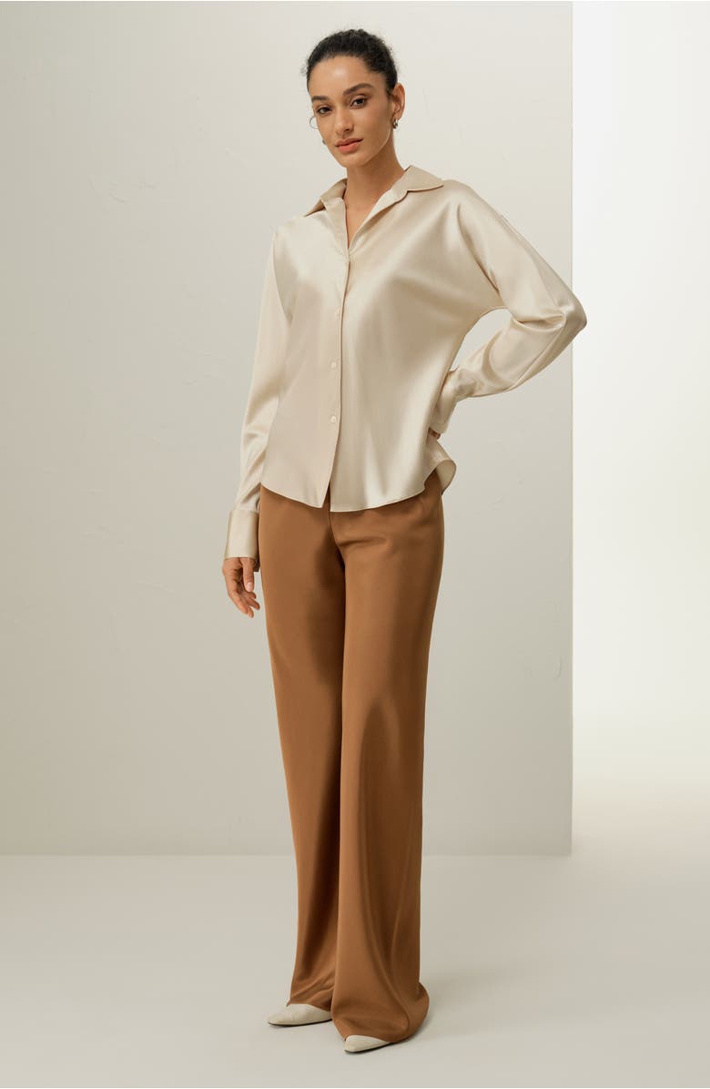 Lilysilk Women's Bias Cut Silk Shirt, Alternate, color, Gravel Gold