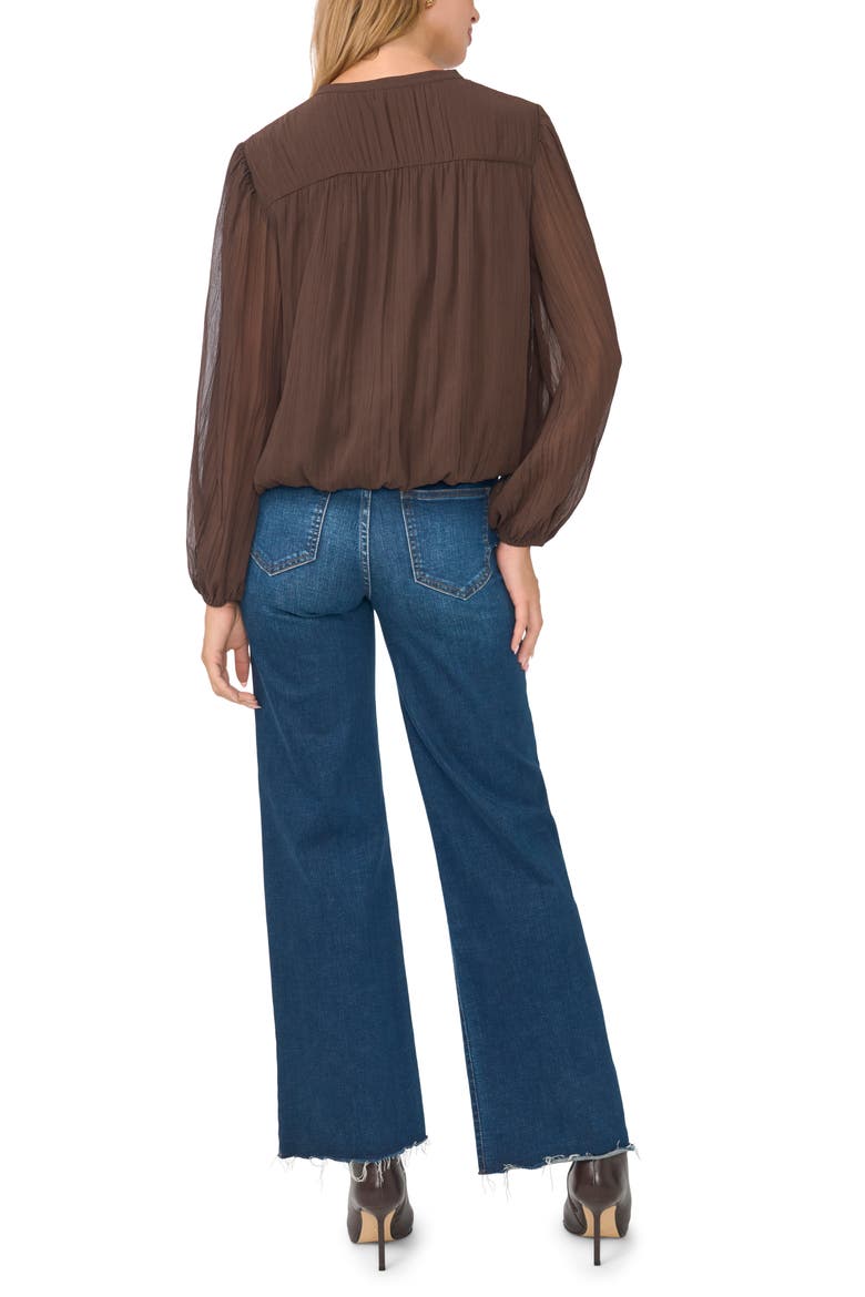 Tie Neck Bubble Hem Top, Alternate, color, RICH CHOCOLATE