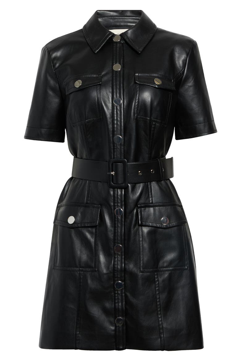 Lydia Faux Leather Snap Front Minidress, Alternate, color, JET