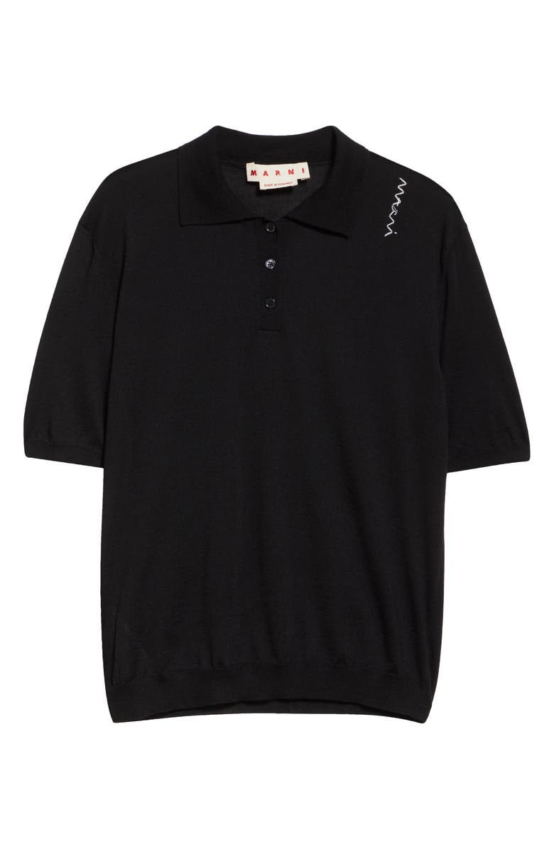 Marni Embroidered Logo Oversize Virgin Wool & Silk Polo Sweater, Alternate, color, 