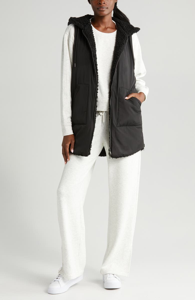 Zella Cozy Insulated Hooded Faux Shearling Reversible Vest, Alternate, color,