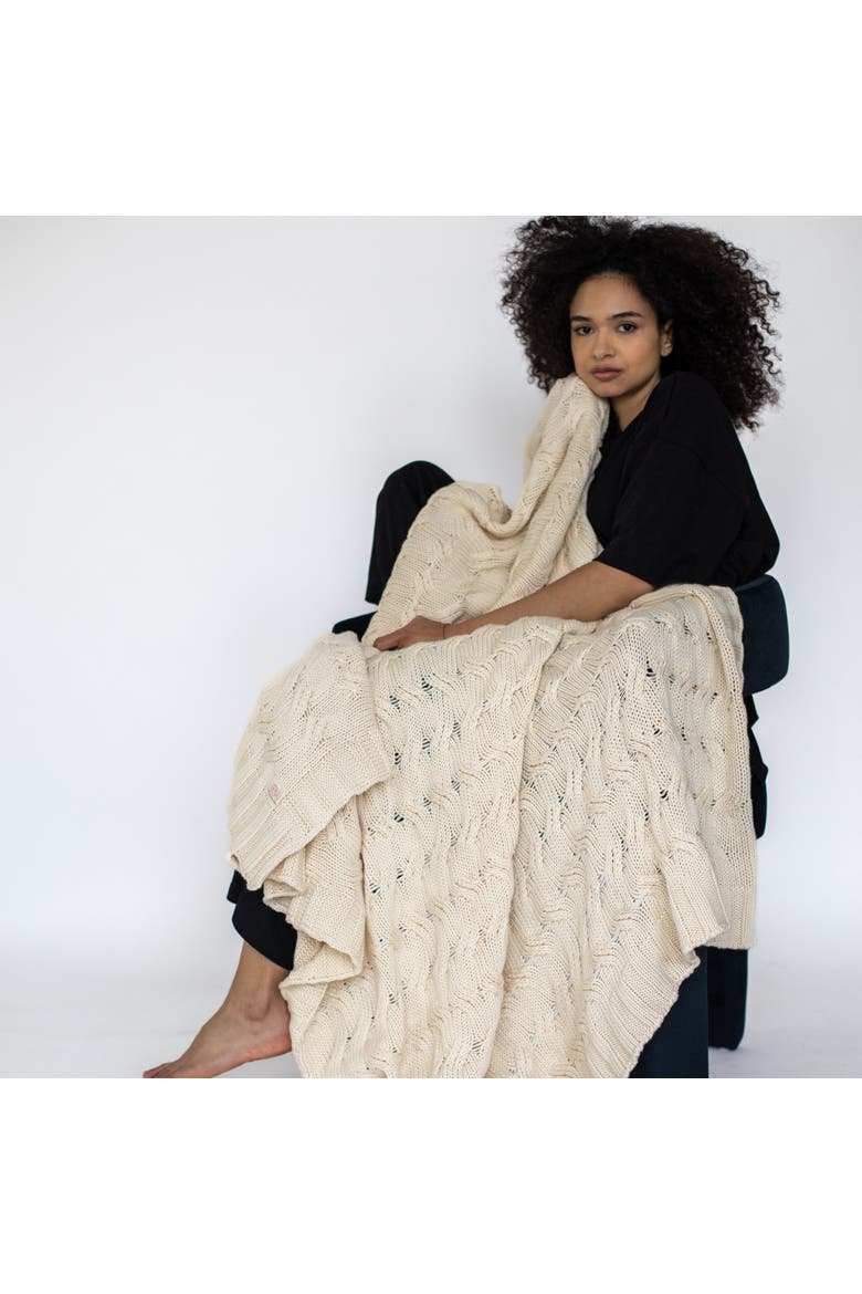 Chunky Cable Organic Cotton Throw Blanket, Alternate, color, Natural