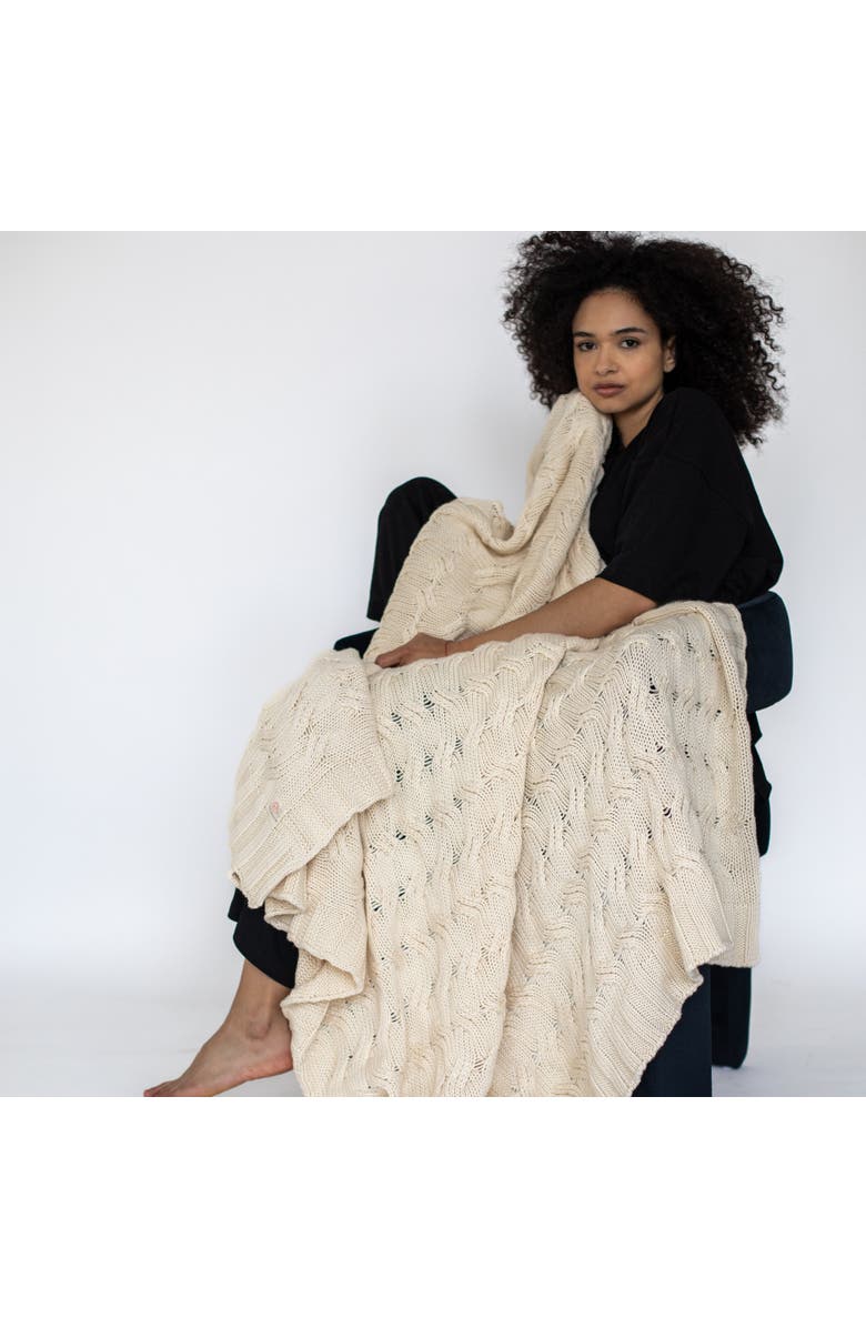 Pink Lemonade Chunky Cable Organic Cotton Throw Blanket, Alternate, color, Natural