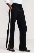 Lands' End Knit High Rise Relaxed Straight Leg Side Stripe Pants