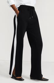 Lands' End Knit High Rise Relaxed Straight Leg Side Stripe Pants