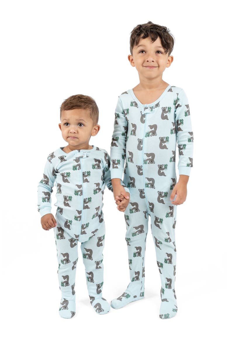 Leveret Footed Cotton Pajamas Matching Family Coordinated Prints, Main, color, Blue Koala