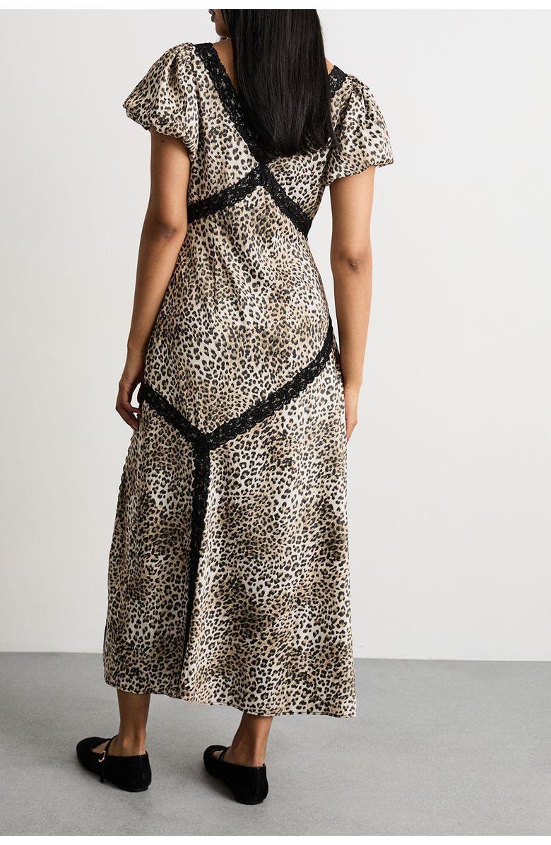 Warehouse Printed Puff Sleeve Midi Dress, Alternate, color, Animal