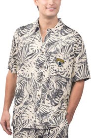 Margaritaville Men's Margaritaville Tan Jacksonville Jaguars Sand Washed Monstera Print Party Button-Up Shirt