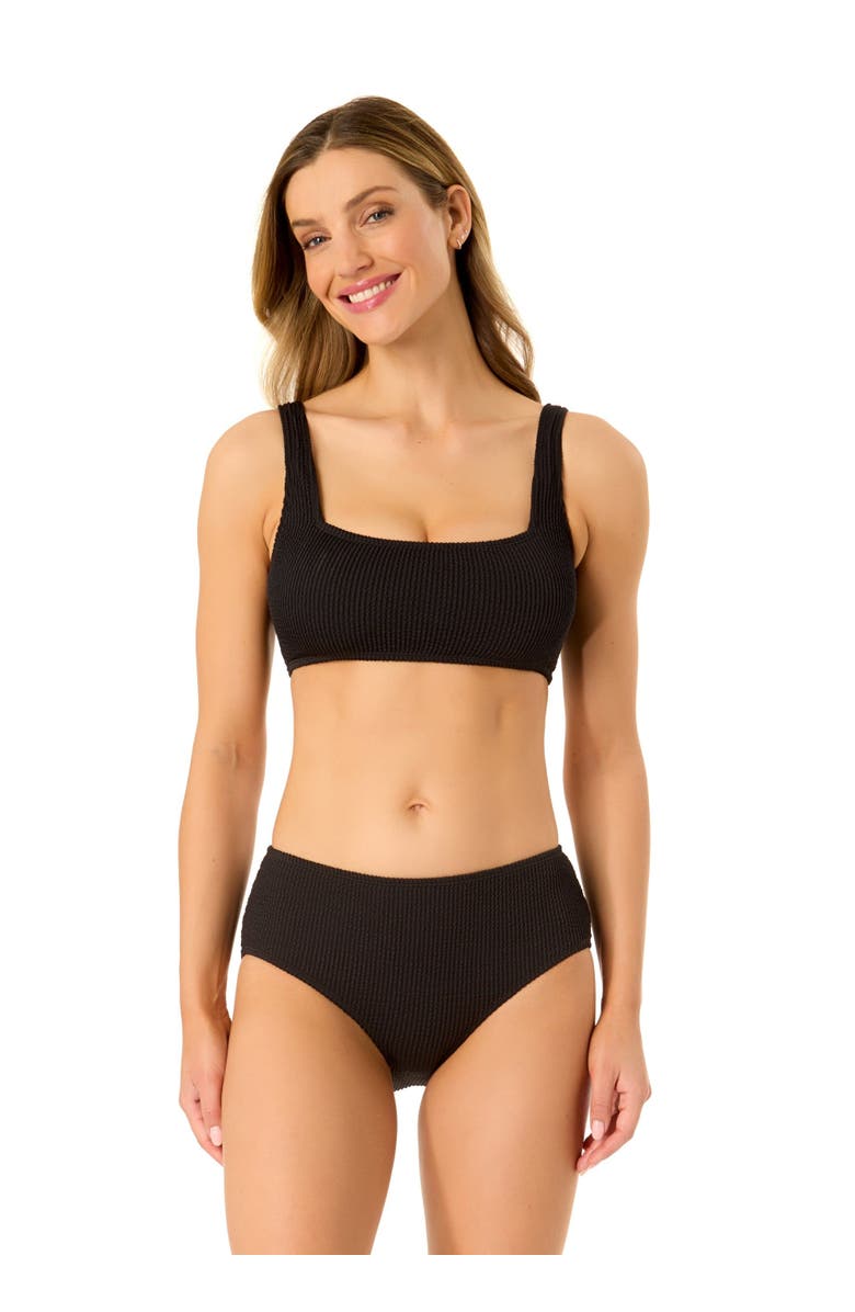Anne Cole Women's Live In Color Textured Classic Square Neck Bralette Bikini Swim Top, Main, color, Black