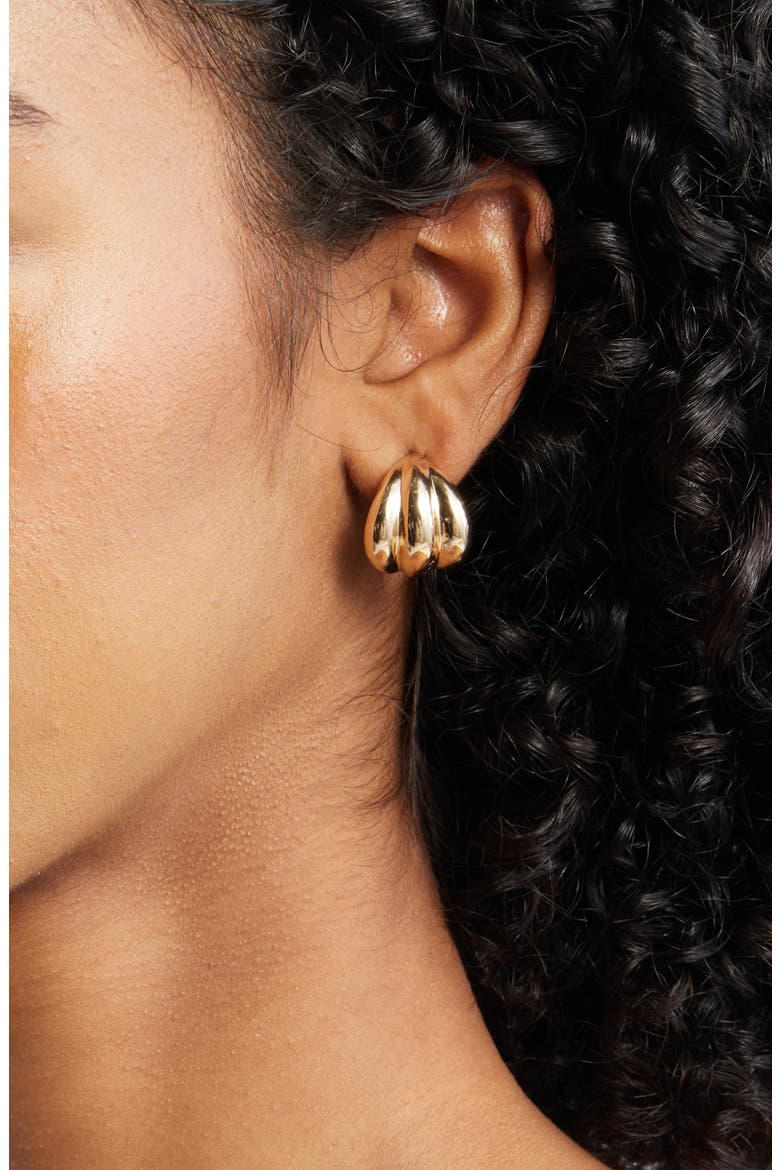 Wide Ridged Huggie Hoop Earrings, Alternate, color, GOLD