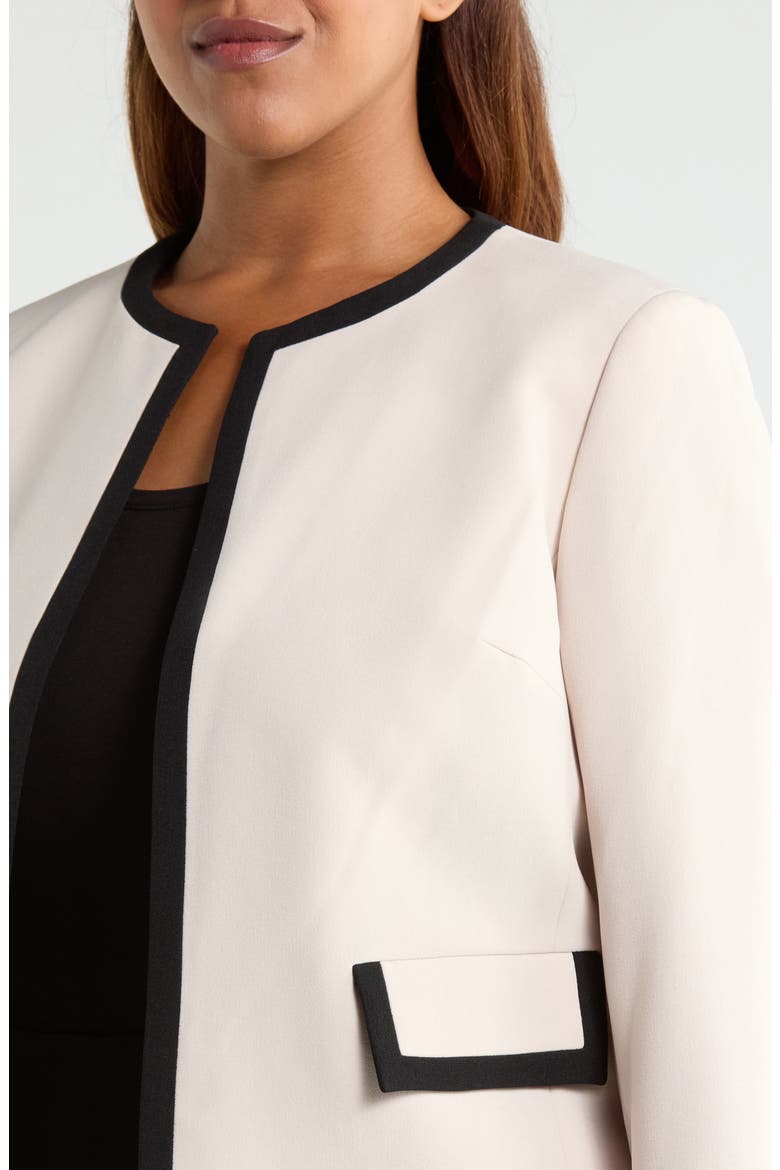 Framed Open Front Stretch Crepe Jacket, Alternate, color, PARCHMENT/ BLACK