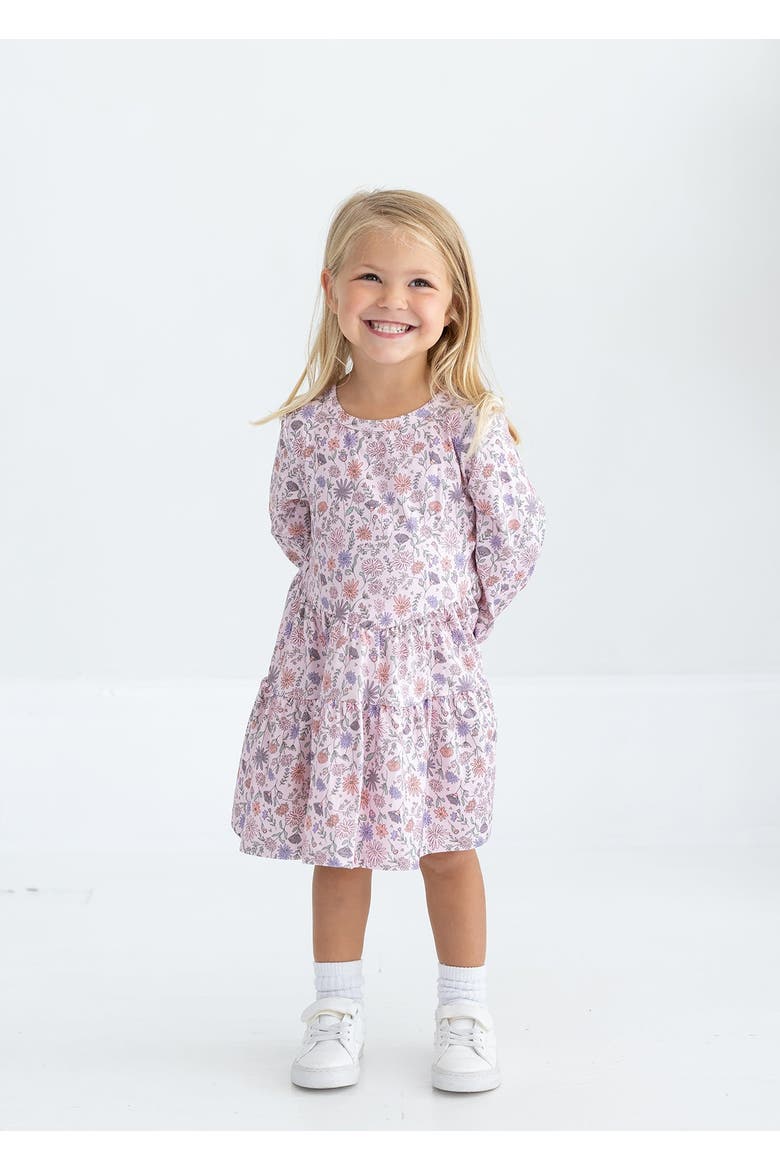 Whimsical Wildflower Long Sleeve Floral Tiered Dress, Alternate, color, Pink