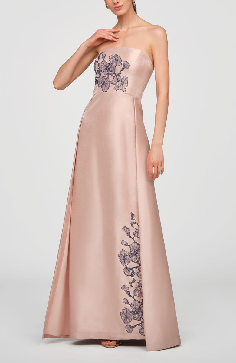 Kay Unger Chandler Embroidered Floral Walk Thru Metallic Organza Gown, Alternate, color, Champagne