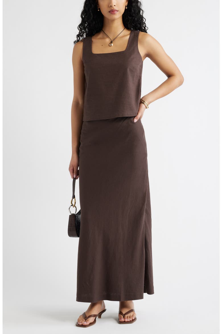 Linen Blend Column Maxi Skirt, Alternate, color, BROWN SEAL