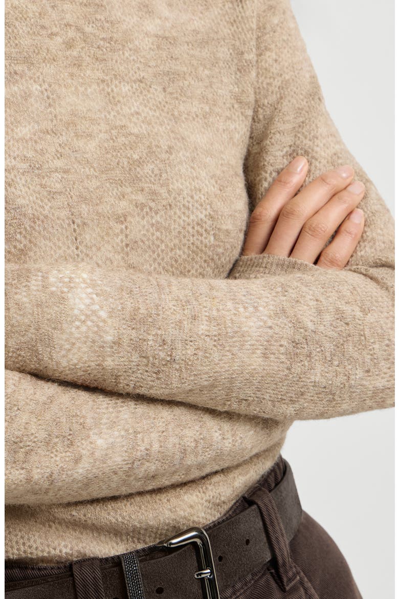 Silk, alpaca and wool flower lace sweater, Alternate, color, Cashmere Beige