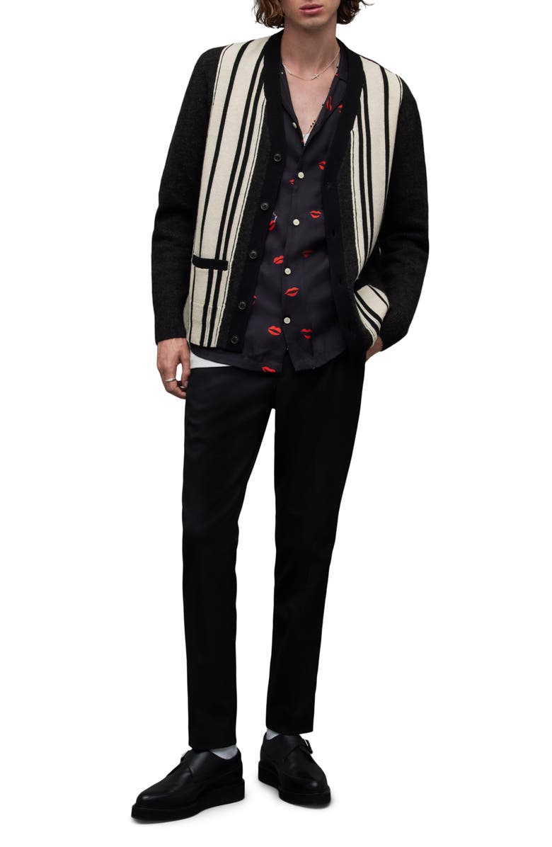 AllSaints Berkley Stripe Wool & Cotton Blend Cardigan, Alternate, color, 