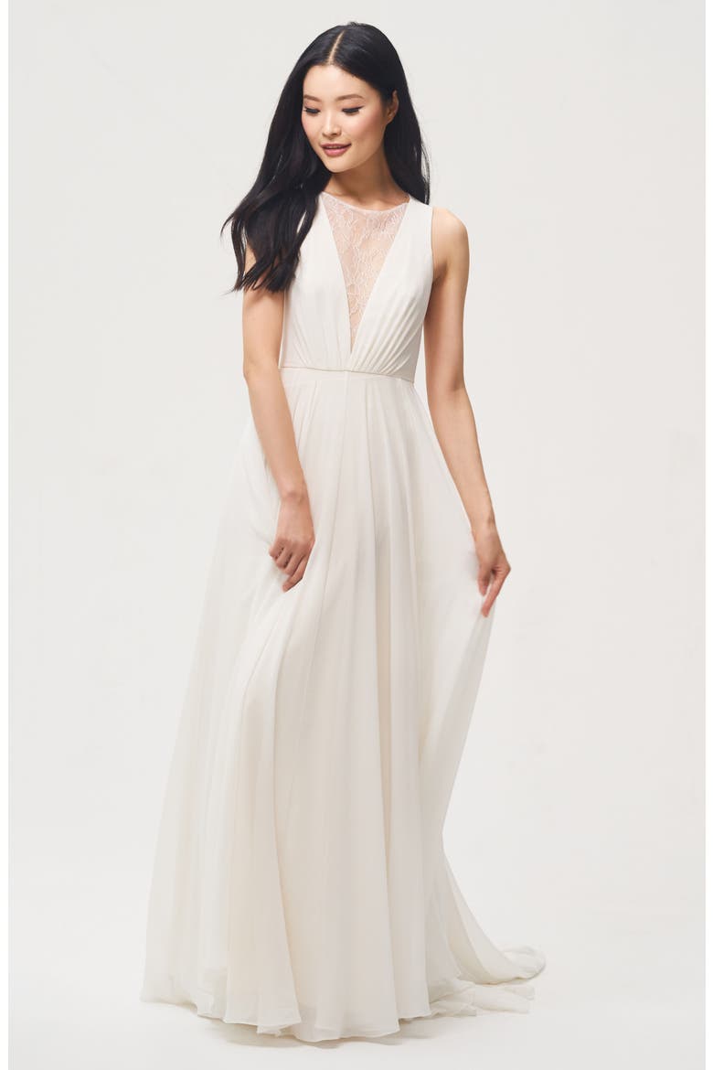 Fallon Lace & Chiffon A-Line Gown, Main, color, IVORY