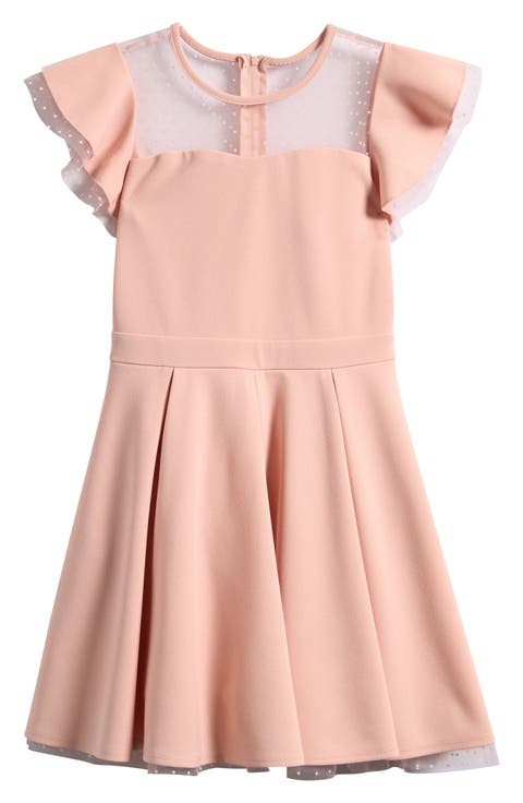 Kids' Sheer Yoke Crepe Party Dress