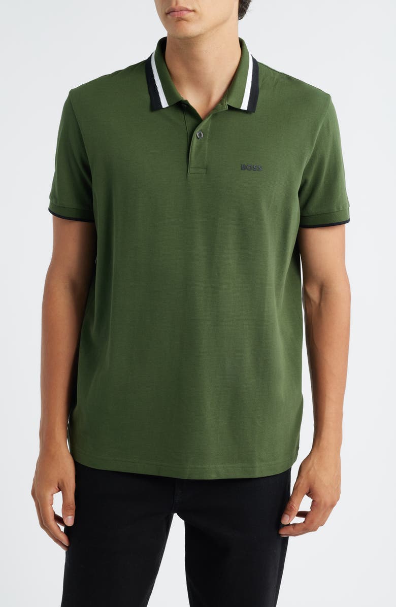BOSS Paddy Tipped Cotton Polo, Main, color, Open Green