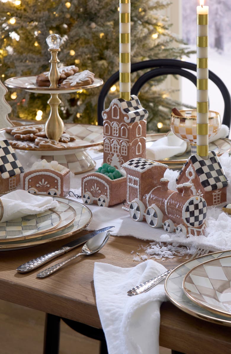 MACKENZIE CHILDS Gingerbread Ceramic Train Decor, Alternate, color, Brown