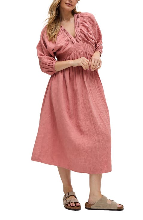 Soipoi Ruched V-Neck Midi Dress