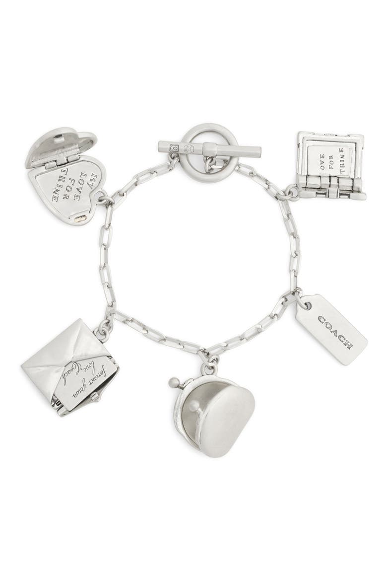 Heart & Book Charm Bracelet, Alternate, color, ANTIQUE SILVER