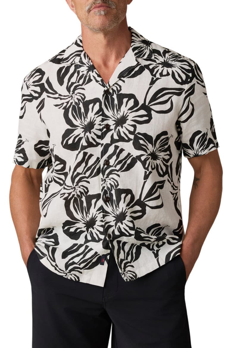 Linen Camp Shirt, Main, color, MIDNIGHT BLACK FLORAL