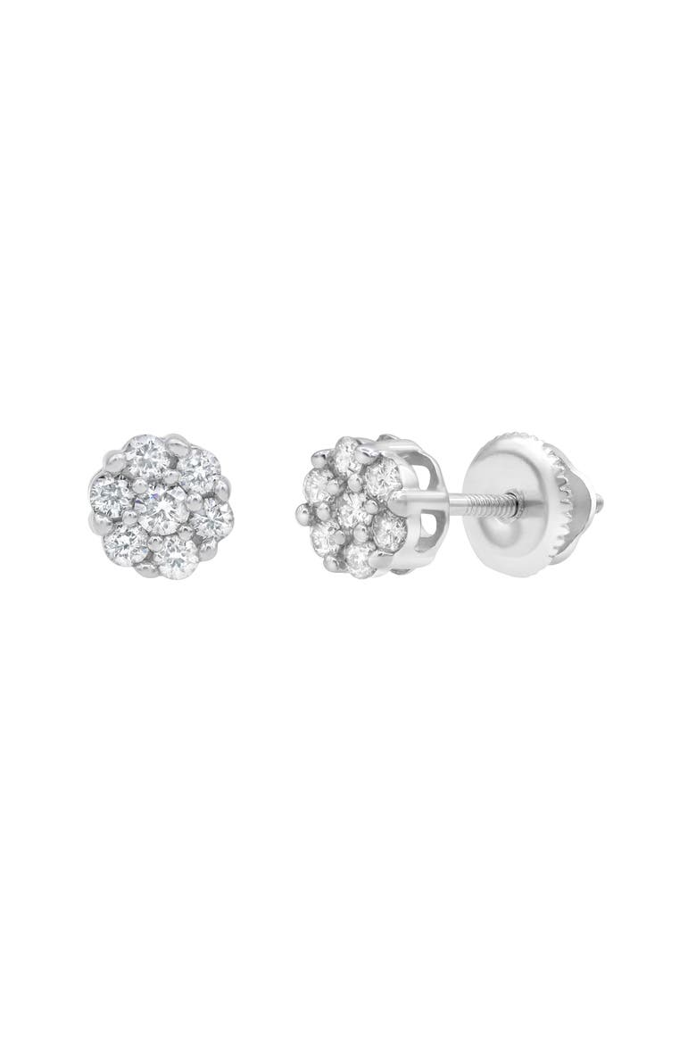 Aura 14K Gold Flower Cluster Diamond Unisex Earrings - 0.16 Ct, Main, color, 14K White Gold