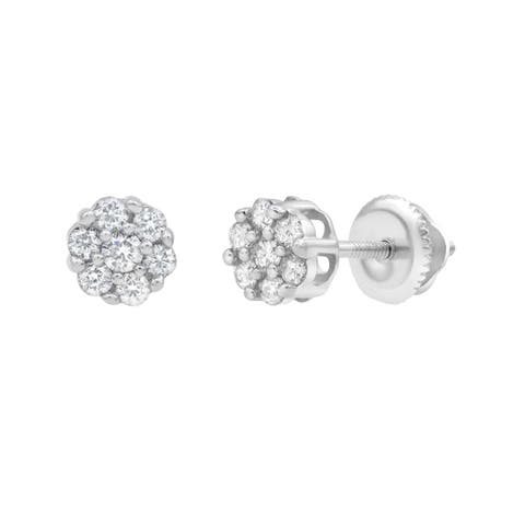 Aura 14K Gold Flower Cluster Diamond Unisex Earrings - 0.16 Ct