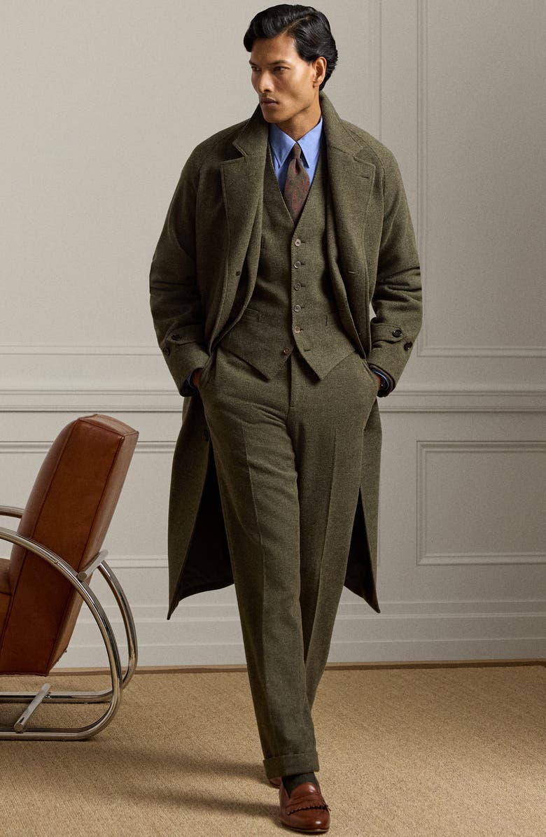 Ralph Lauren Purple Label Wool & Silk Blend Tick Weave Topcoat, Alternate, color, Loden Multi