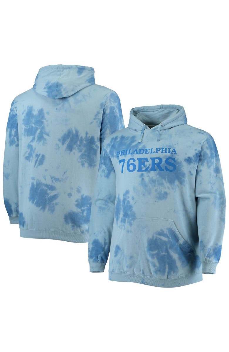 FANATICS Men's Fanatics Branded Royal Philadelphia 76ers Big & Tall Wordmark Cloud Dye Pullover Hoodie, Alternate, color, 