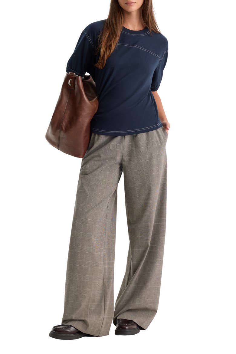 The Pull On Plaid Wide Leg Trousers, Alternate, color, MINI PLAID