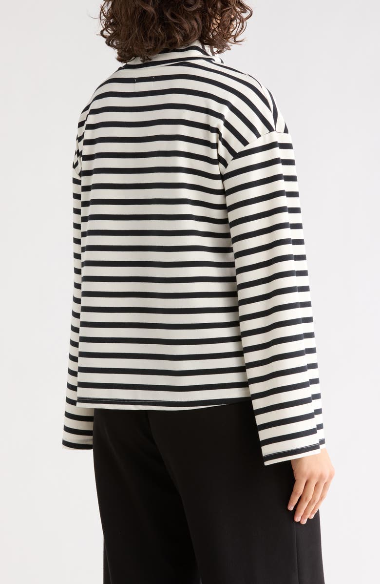 NORDSTROM RACK Mock Neck Long Sleeve Scuba Knit Top, Alternate, color, Ivory- Black Stripe