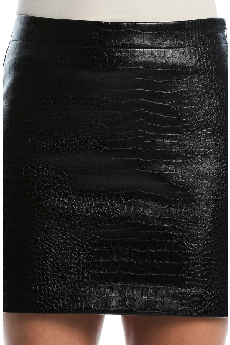 Croc Embossed Faux Leather Miniskirt, Alternate, color, BLACK