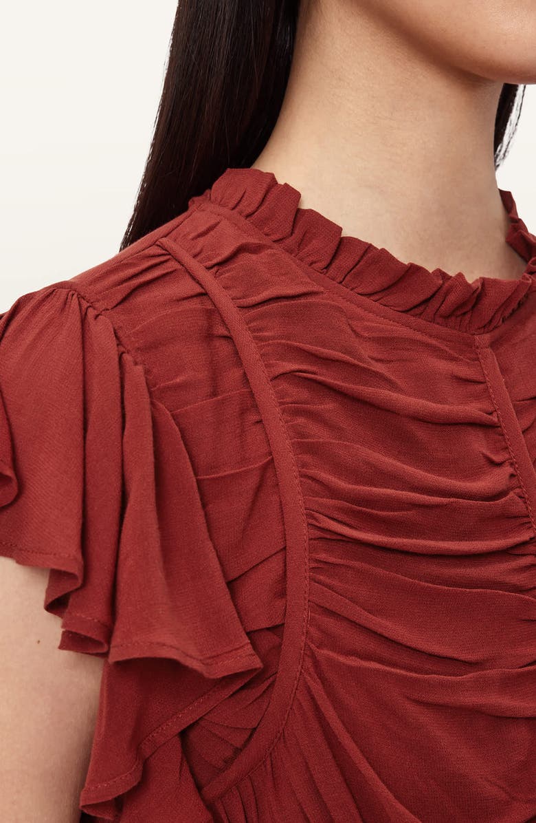 AllSaints Shaela Tiered Ruffle High-Low Dress, Alternate, color, Paprika Red