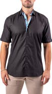 Maceoo Galileo Resistance0144 Black Geo Jacquard Short Sleeve Cotton Button-Up Shirt
