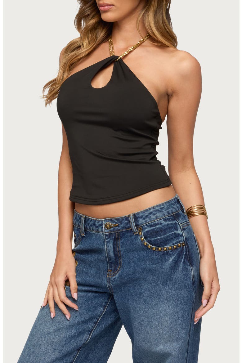 Beaded Strap Keyhole Halter Top, Alternate, color, BLACK
