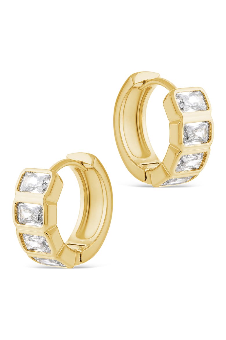 Emerald Cut Cubic Zirconia Huggie Hoop Earrings, Alternate, color, GOLD