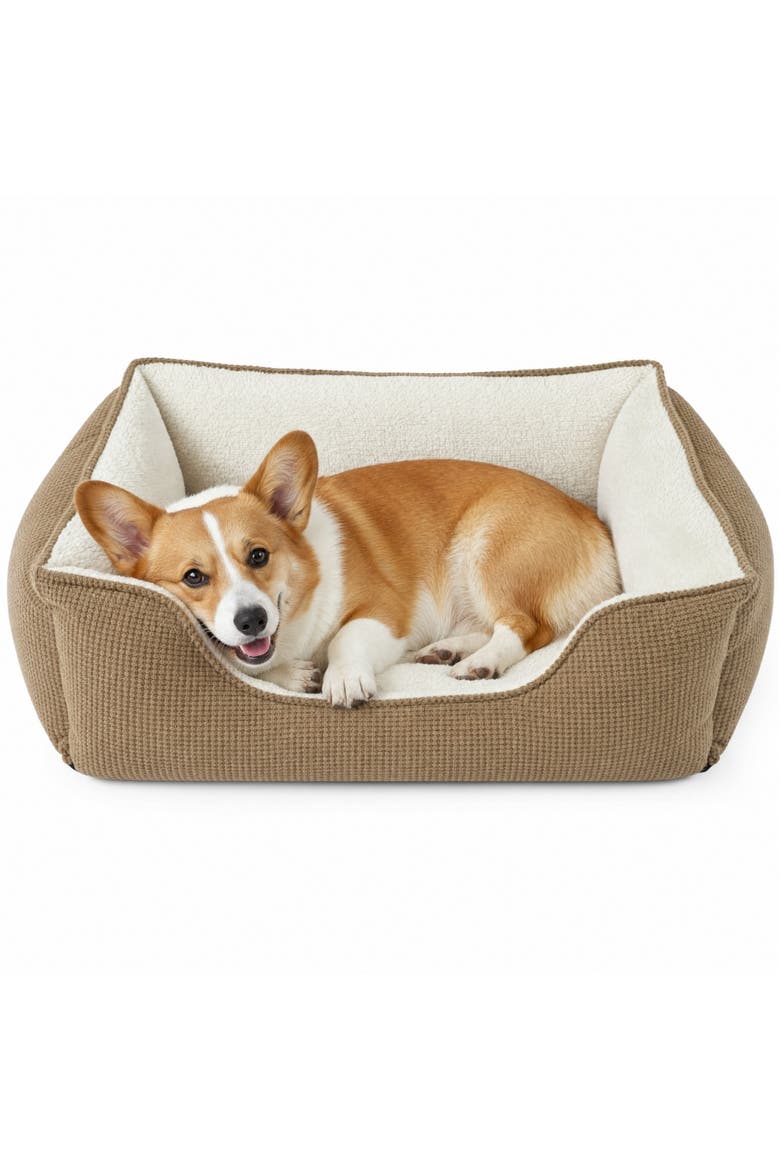 Essential Niblet Velvet Square Cuddler Pet Bed, Main, color, Brown