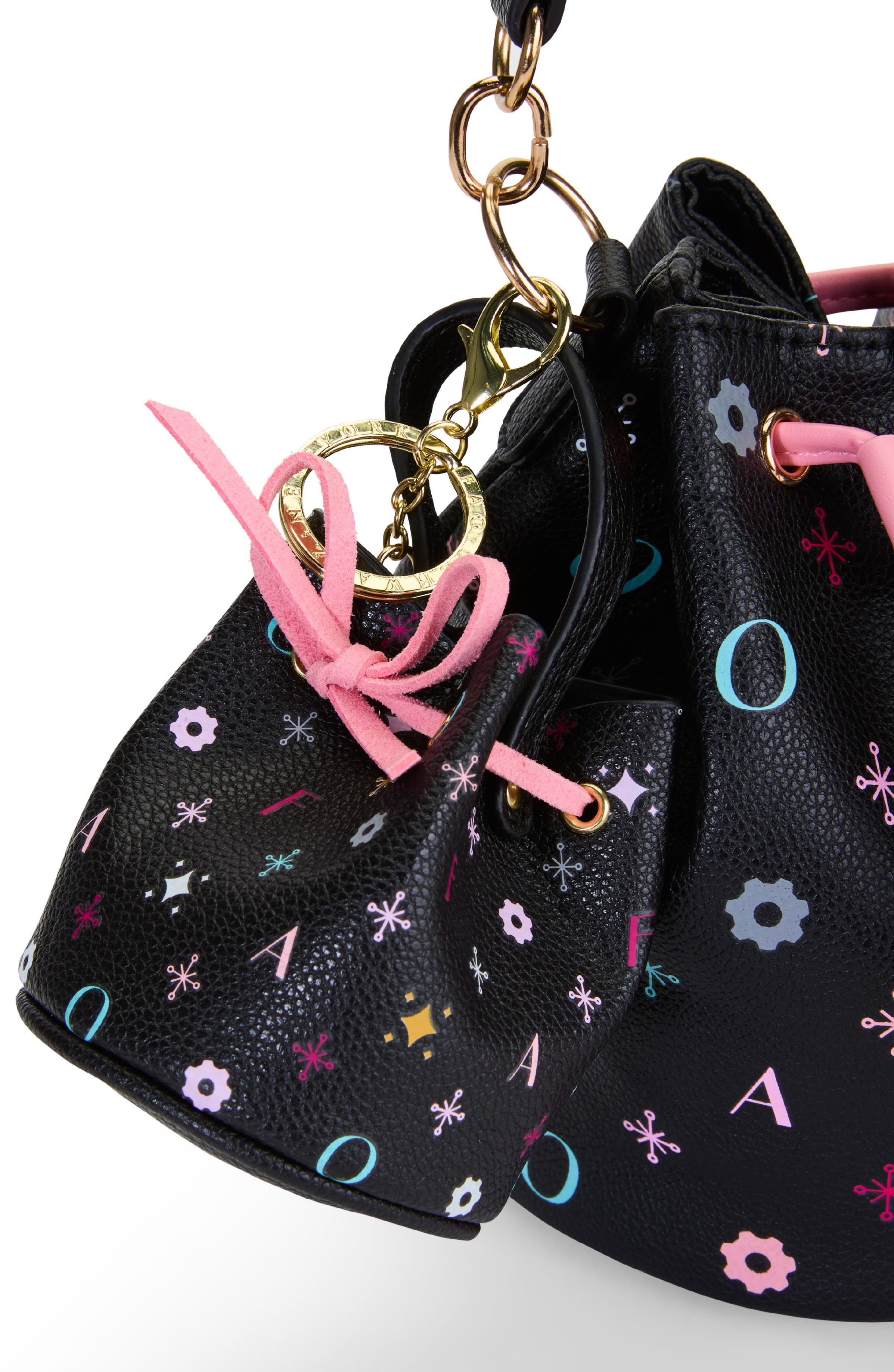FAO Schwarz Kids' Mini Bucket Bag Key Chain, Alternate, color, Black