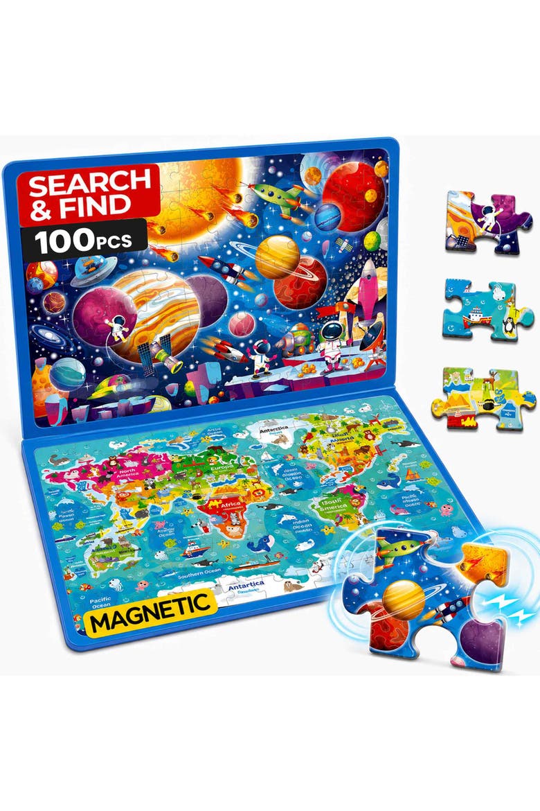 100 PCS Magnetic Kids Jigsaw Puzzle Book, Main, color, Maps